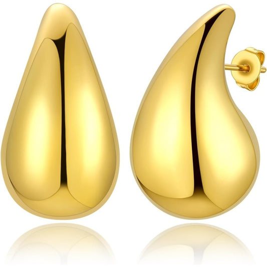 FindChic Stainless Steel Teardrop Earrings for Women Water Drop Cubic Zirconia Diamond Studs Half Hoops