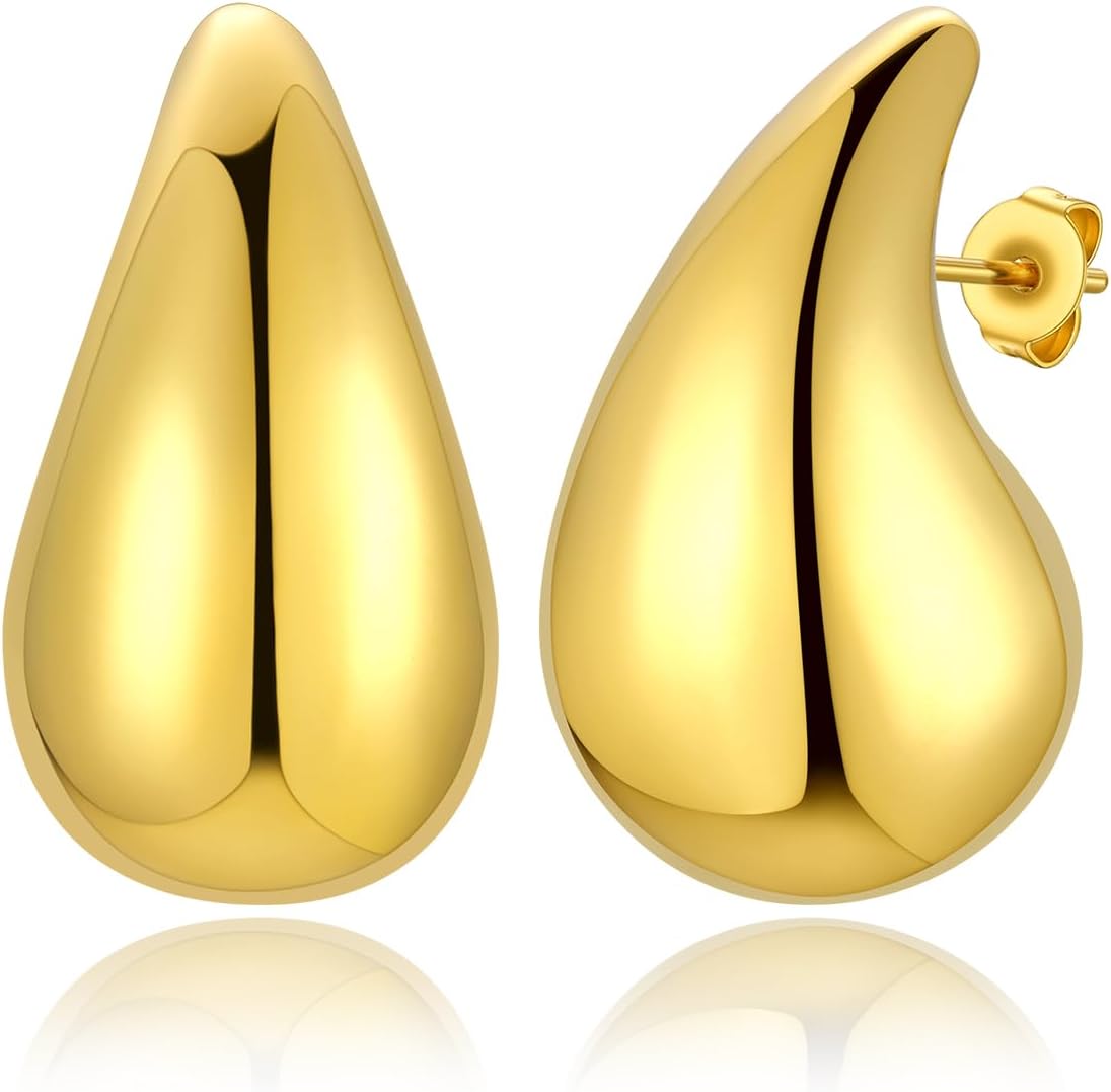 FindChic Stainless Steel Teardrop Earrings for Women Water Drop Cubic Zirconia Diamond Studs Half Hoops