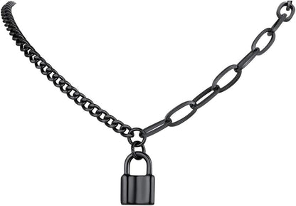 FindChic Handcuff  Stainless Steel Padlock Curb Chain Necklace