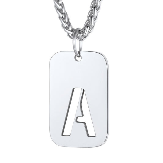 FindChic Initial Dog Tags Letter Pendant AlphabetCapitals Monogram Stainless Steel Necklace