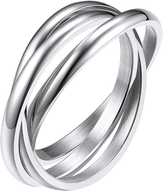 FindChic Stainless Steel Triple Band Rings Interlocked Rolling Anxiety Fidget Rings for Women