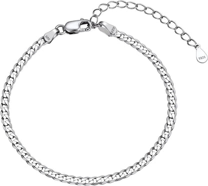 FindChic 925 Sterling Silver Cuban Link Chain Bracelets for Women Men