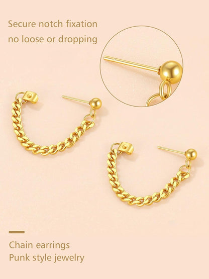 FindChic 14K Gold Plated Stainless Steel tassel Curb Cuban Link Chain Drop Earrings