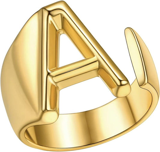 FindChic Initial Ring Statement  18K Gold Plated Cuff Rings for Women