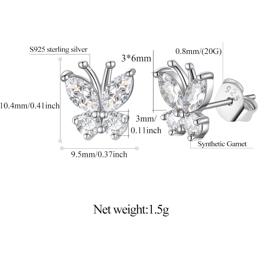 FindChic Sterling Silver Butterfly Birthstone Stud Earrings for Women