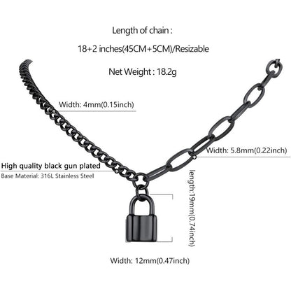 FindChic Handcuff  Stainless Steel Padlock Curb Chain Necklace
