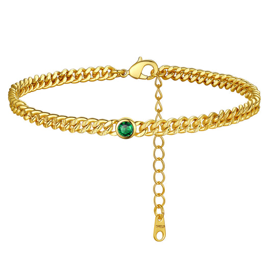 FindChic Dainty Cuban Link Chain Anklets Ankle Bracelets Round Birthstone for Women