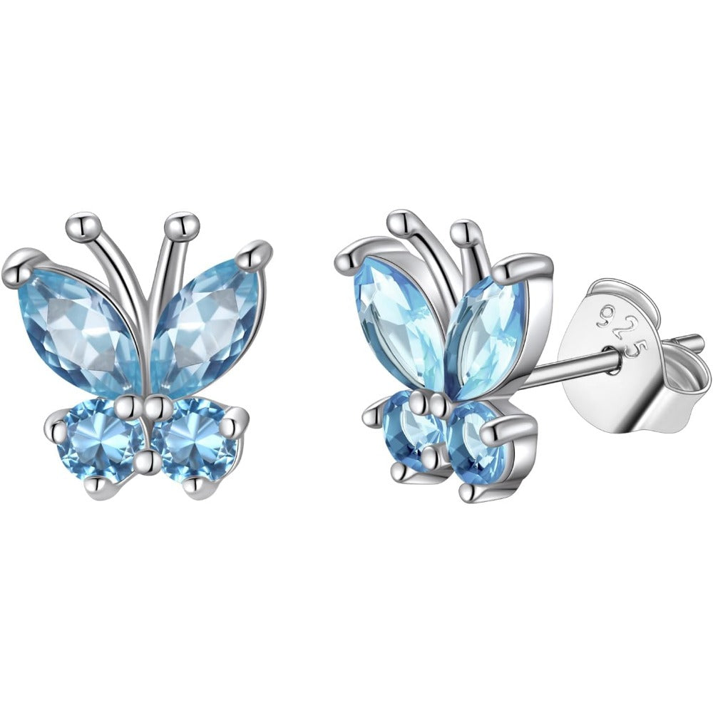 FindChic Sterling Silver Butterfly Birthstone Stud Earrings for Women